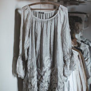 Made in Italy - Silk Embroidered Lined Grey Dress Hand Dyed